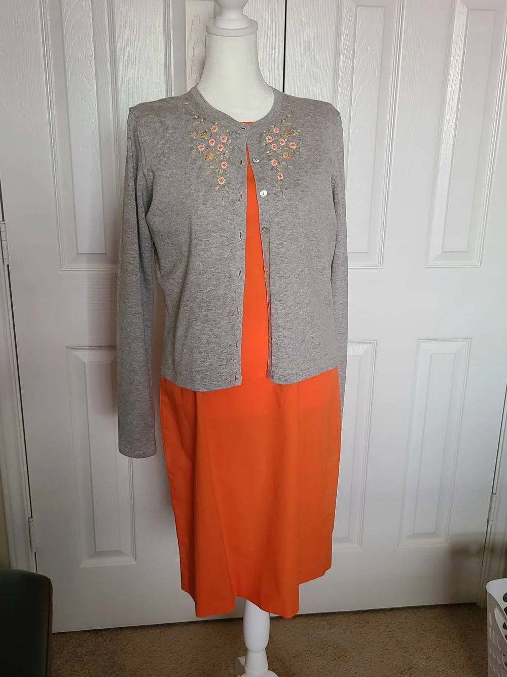 VTG NWT Evan Picone Orange Sleeveless Cotton Lycra Dress With Embridered Sweater